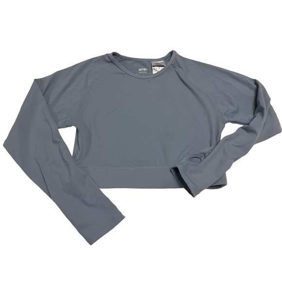 AYBL Core Long Sleeve Crop Exercise Top Dark Grey Sz L - Picture 1 of 7